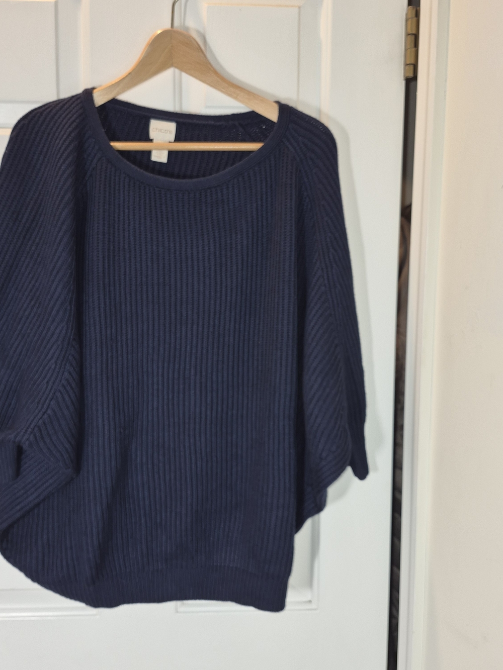 Chico's Navy Ribbed Scoop-Neck Pullover